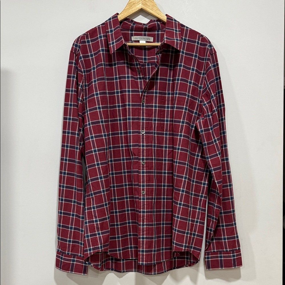 Outerknown Men's Red Plaid Organic Cotton Casual Button Down Shirt XL